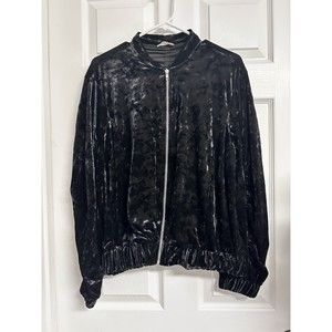 Maronie Black Velvet Full Zip Ruched back Elastic Waist Athletic Jacket Sz M